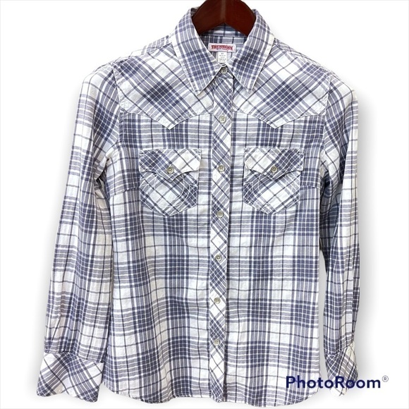 True religion Western women’s plaid button down cotton fitted shirt size S - Picture 1 of 14